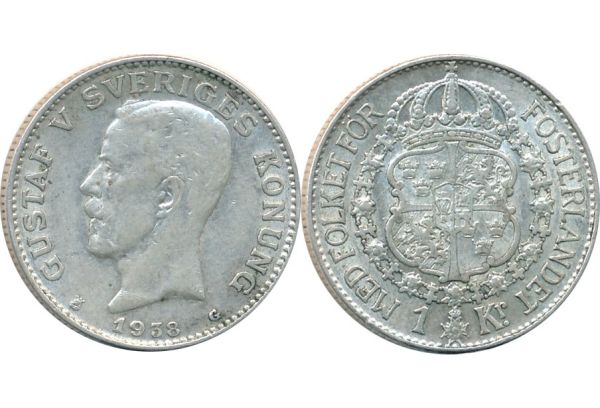 SWEDEN 1 Krona 1938 G Gustav V 