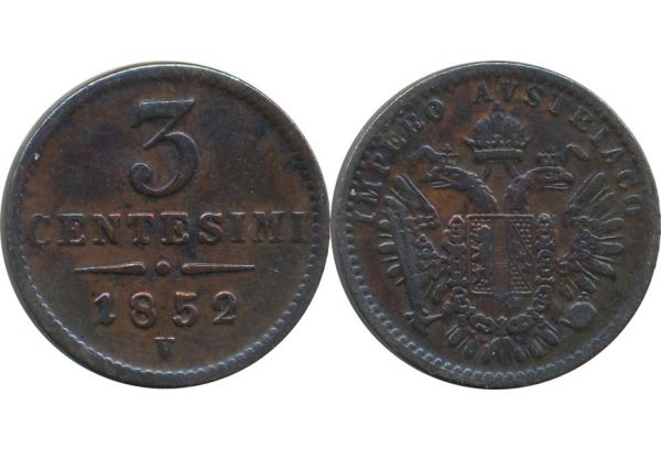 Italy 3 Centesimi 1852 V Venetia VF