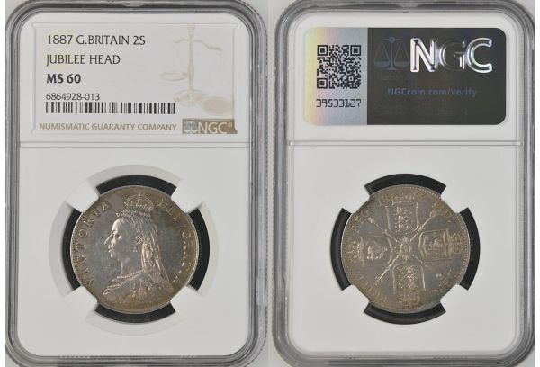   G.BRITAIN 2 Schilling / 1Florin 1887 NGC MS60