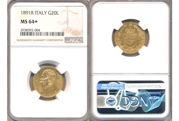 20 Lire  1891R NGC MS 64+