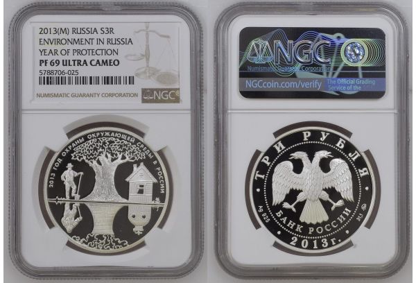 Russia 3 Rubel 2013 (M) Environment in Russia NGC PF 69 UC