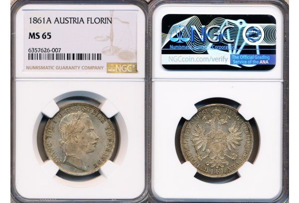 AUSTRIA 1 FLORIN 1861 A Franz Joseph I NGC MS 65