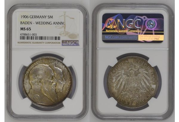 5 Mark Baden 1906 Wedding NGC MS65