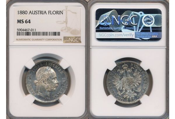 AUSTRIA 1 FLORIN 1880 Franz Joseph I NGC MS 64 Top Pop!