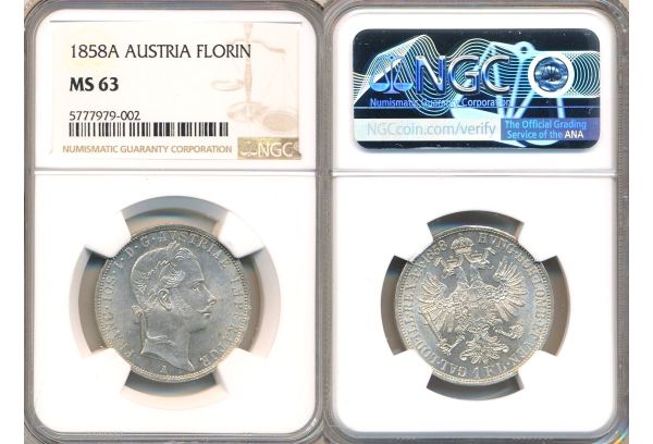 AUSTRIA FLORIN 1858 A Franz Joseph I NGC MS 63