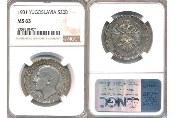 20 Dinara 1931 NGC MS63