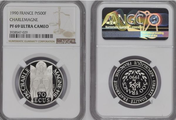 FRANCE 500 Francs 1990 Charlemagne NGC PF 69 UC