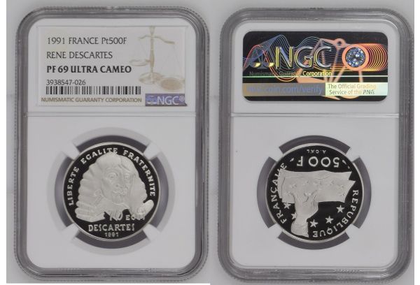 FRANCE 500 Francs 1991 Rene Descartes NGC PF 69 UC