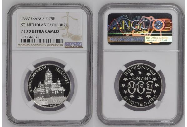 FRANCE 500 Francs / 75Eur 1997 ST. Nicholas Cathedral NGC PF 70 UC