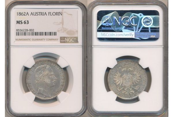 AUSTRIA FLORIN 1862A Francis Joseph I NGC MS 63
