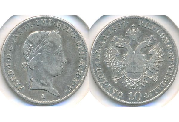 AUSTRIA 10 Kreuzer 1837 A Ferdinand I. VF