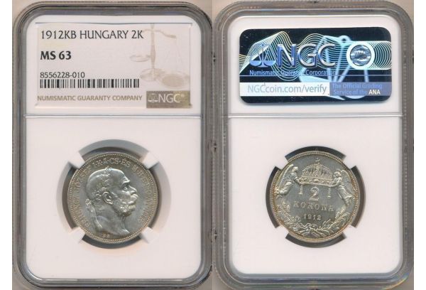HUNGARY 2 KORONA 1912KB Francis Joseph I NGC MS 63