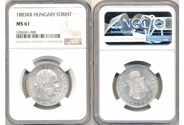 HUNGARY 1 FORINT 1883 KB Francis Joseph I NGC MS 61