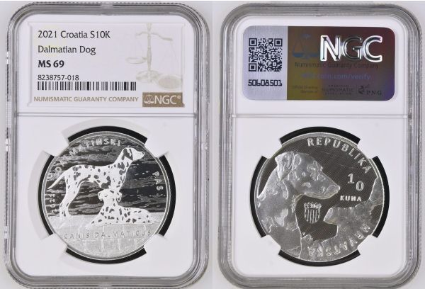  Croatia 10 Kuna 2021 Dalmatian Dog NGC MS 69