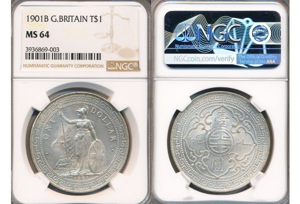 G.BRITAIN 1 Trade Dollar 1901 B NGC MS 64