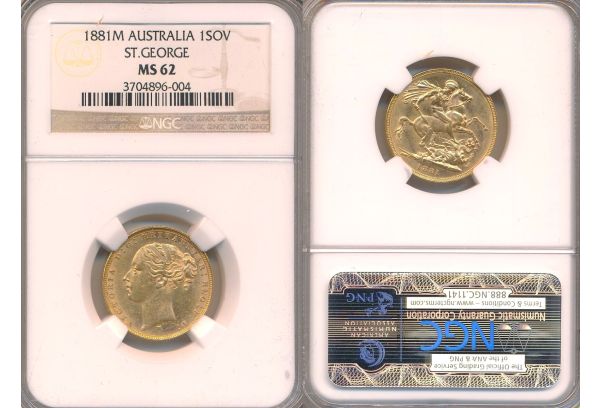   AUSTRALIA 1 Sovereign 1881 M Victoria NGC MS 62