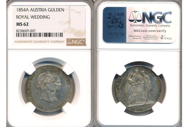 AUSTRIA 1 GULDEN 1854 A NGC MS 62