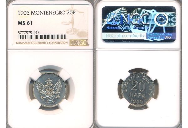 Montenegro 20 Para 1906 Nikola I NGC MS 61