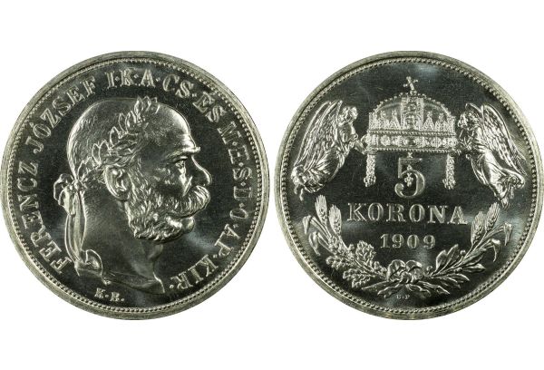 Hungary 5 Korona 1909 Restrike Top Pop! PR67