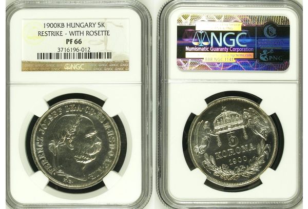 HUNGARY 5 Korona 1900 KB restrike Franz Joseph I NGC PF 66