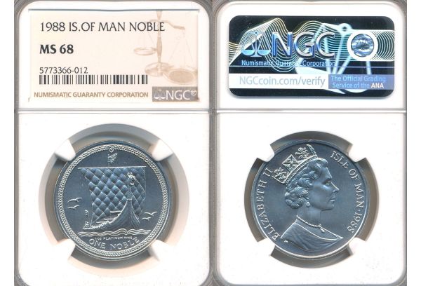PLATINUM 1 Nobel   ISLE OF MAN NOBLE 1988  NGC MS 68