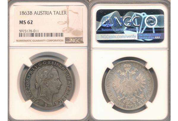 Taler 1863 B Austria NGC MS 62