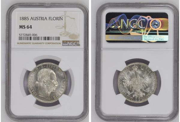AUSTRIA 1 FLORIN 1885 Franz Joseph I NGC MS 64
