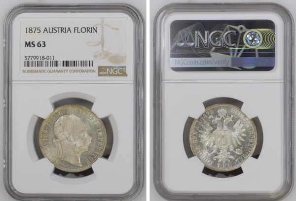 AUSTRIA 1 FLORIN 1875 Franz Joseph I NGC MS 63