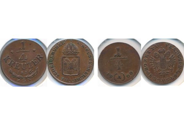 Austria  lot 2 coins  1/4 Kreuzer  1800A-1816B