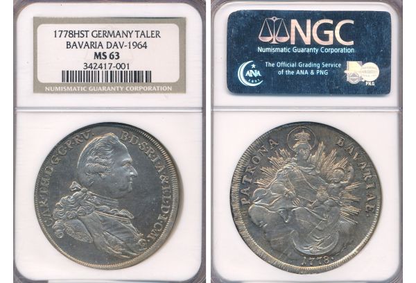 Germany Bavaria Taler 1778 NGC MS 63
